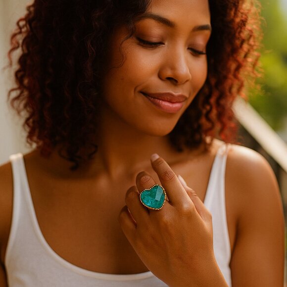 Vintage Sajen Bronze Filigree Heart Ring Dream Blue CZ Retro Glam Modern Chunky - Picture 2 of 14